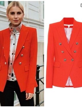 Veronica Beard Double-Breasted Blazer in Bright Red